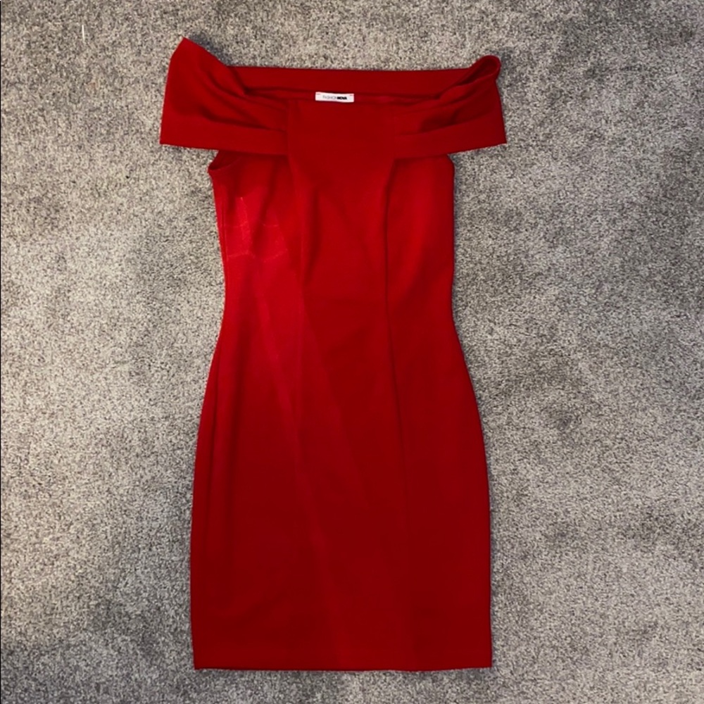 Red off the shoulder body on dress